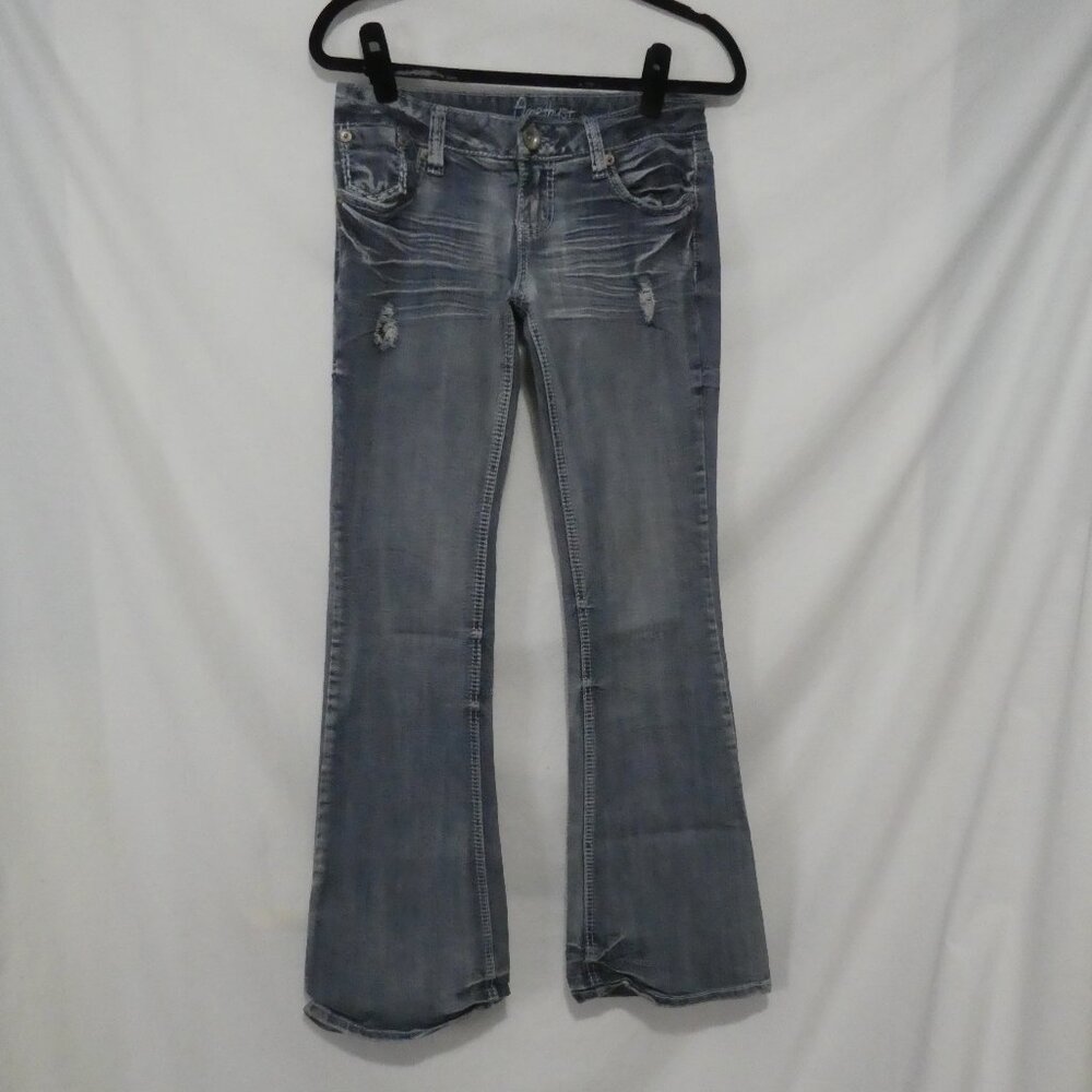 AMETHYST | 14 inch waist measured | Distressed Faded Blue Flare Jeans